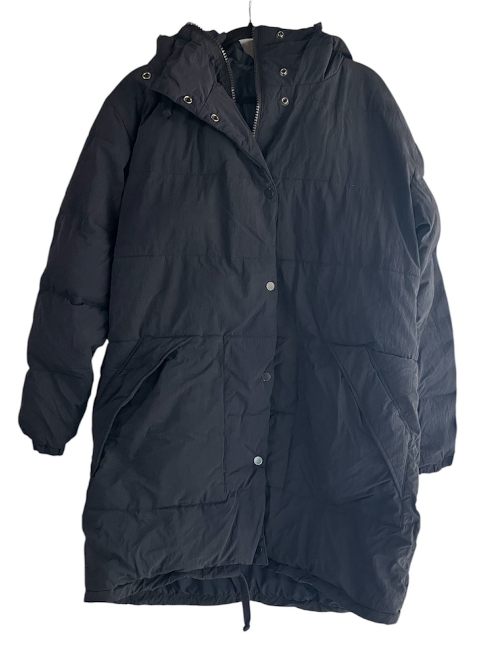 Abercrombie & Fitch Women’s Navy Long Puffer Coat with Hood Size Large/XL